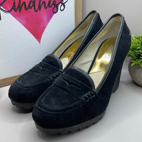 Michael Kors Shoes - MICHAEL KORS Black suede closed toe wedge loafer
